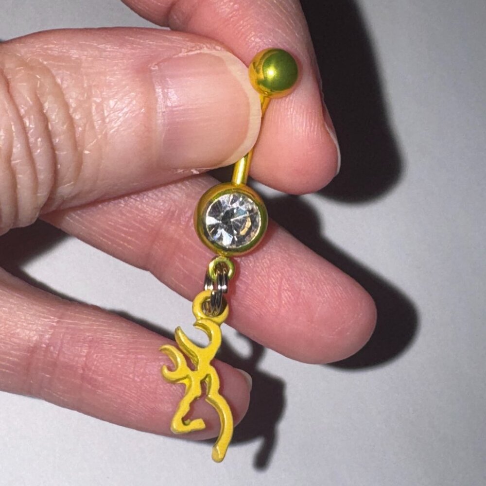 Yellow Titanium Browning Dangle Belly Ring